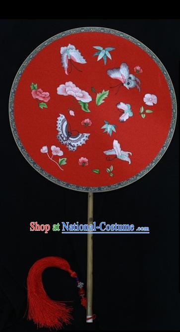 Chinese Stage Show Double Sides Fan Traditional Silk Fan Embroidered Round Fans Suzhou Embroidery Palace Fan