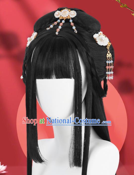 Chinese Jin Dynasty Court Lady Wigs Quality Wigs China Best Chignon Wig Ancient Palace Princess Wig Sheath and Hair Accessories