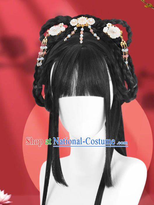 Chinese Jin Dynasty Palace Lady Bangs Wigs Quality Wigs China Best Chignon Wig Ancient Royal Princess Wig Sheath and Hairpins