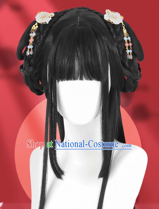 Chinese Jin Dynasty Young Lady Bangs Wigs Quality Wigs China Best Chignon Wig Ancient Princess Wig Sheath and Hairpins