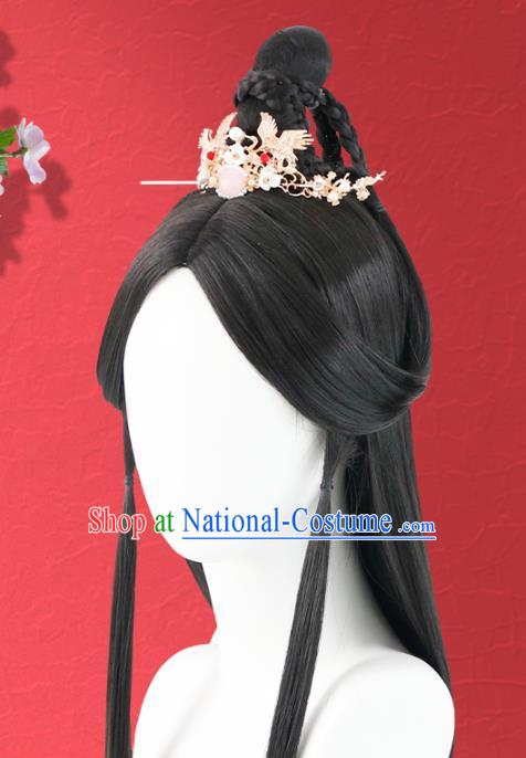 Chinese Jin Dynasty Royal Princess Wigs Quality Wigs China Best Chignon Wig Ancient Swordswoman Wig Sheath and Hair Crown