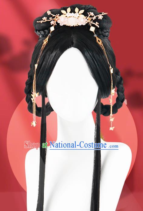 Chinese Jin Dynasty Noble Lady Wigs Quality Wigs China Best Chignon Wig Ancient Court Woman Wig Sheath and Hair Sticks