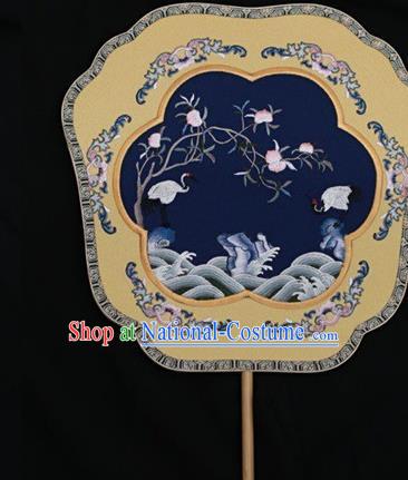 China Suzhou Embroidery Double Side Fan Palace Fan Classical Dance Navy Silk Fans Ancient Bride Fan