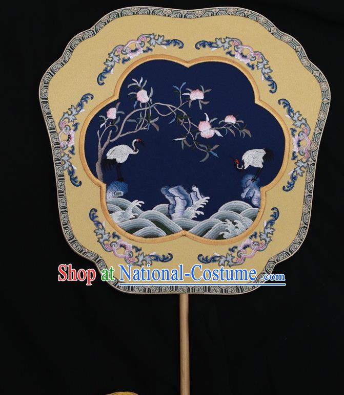 China Suzhou Embroidery Double Side Fan Palace Fan Classical Dance Navy Silk Fans Ancient Bride Fan