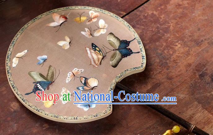 China Ancient Black Bamboo Fan Suzhou Embroidery Butterfly Double Side Fan Palace Fan Classical Dance Beige Silk Fans