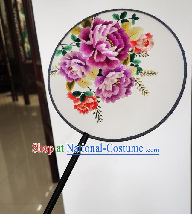 China Suzhou Embroidery Peony Fan Ancient Palace Fan Classical Dance Double Side Silk Fans Wedding Fan