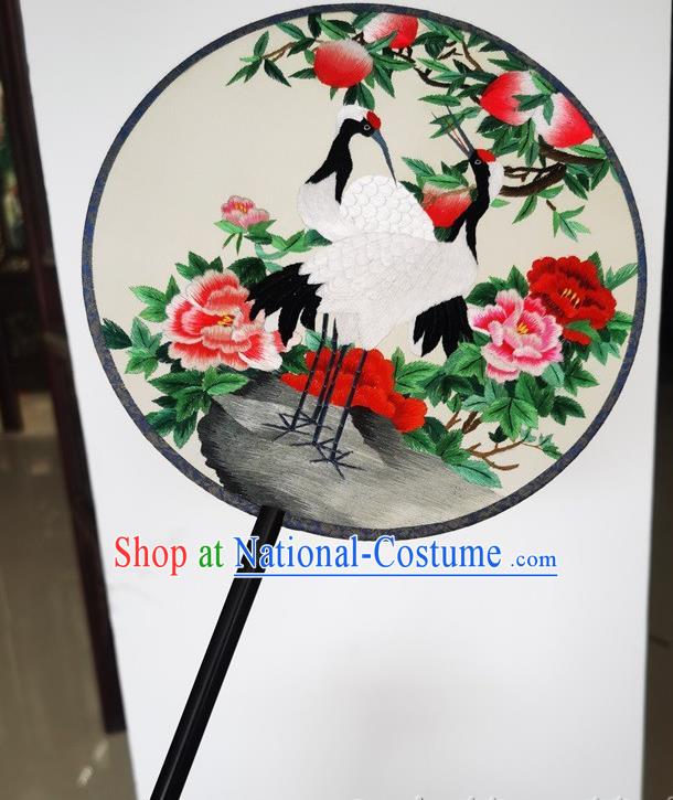 China Wedding Fan Suzhou Embroidery Crane Silk Fan Ancient Palace Fan Classical Dance Double Side Fans