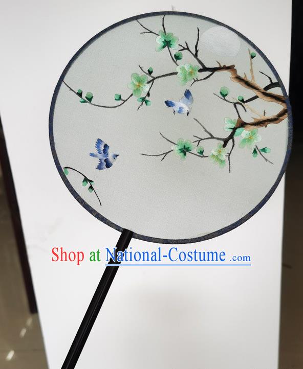 China Wedding Fan Ancient Palace Fan Classical Dance Double Side Fans Suzhou Embroidery Green Plum Silk Fan