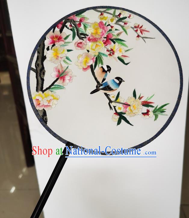 China Double Side Fans Ancient Princess Palace Fan Handmade Round Fan Suzhou Embroidery Peach Blossom Silk Fan