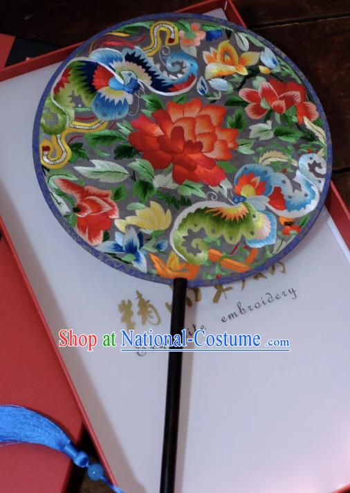 China Suzhou Embroidery Peony Butterfly Silk Fan Double Side Fans Ancient Palace Fan Handmade Round Fan Qing Dynasty Court Lady Fans