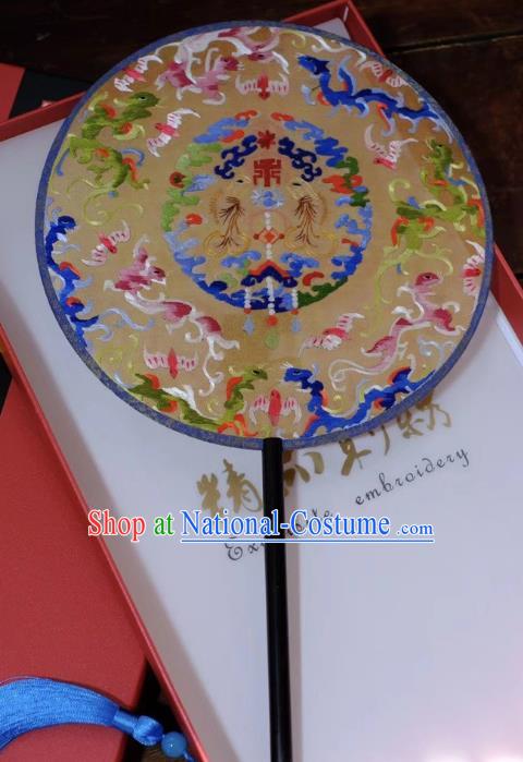 China Qing Dynasty Court Lady Fans Suzhou Double Side Fans Handmade Embroidery Lotus Silk Fan Ancient Palace Fan