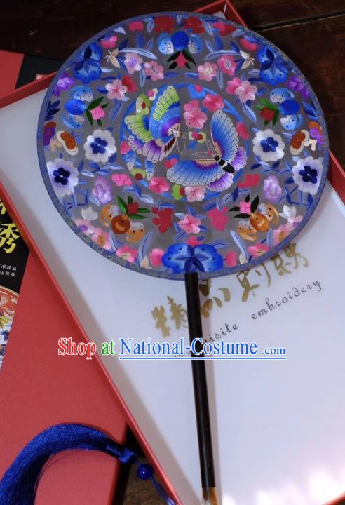 China Suzhou Double Side Fans Qing Dynasty Court Lady Fans Handmade Embroidery Butterfly Flowers Palace Fan Ancient Silk Fan