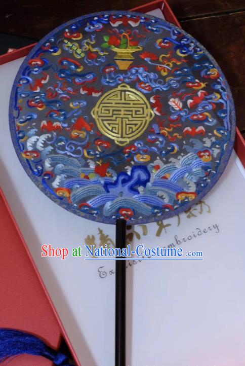 China Ancient Silk Fan Qing Dynasty Court Lady Fans Handmade Embroidery Waves Palace Fan Suzhou Double Side Fans