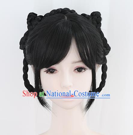 Chinese Ming Dynasty Noble Lady Bangs Wigs Best Quality Wigs China Cosplay Wig Chignon Ancient Young Girl Wig Sheath