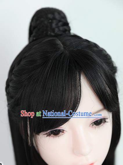 Chinese Jin Dynasty Female Knight Bangs Wigs Best Quality Wigs China Cosplay Wig Chignon Ancient Swordswoman Wig Sheath