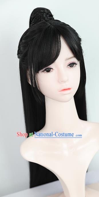 Chinese Jin Dynasty Female Knight Bangs Wigs Best Quality Wigs China Cosplay Wig Chignon Ancient Swordswoman Wig Sheath