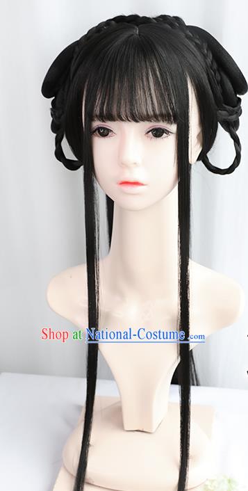 Chinese Jin Dynasty Princess Bangs Wigs Best Quality Wigs China Cosplay Wig Chignon Ancient Court Female Wig Sheath