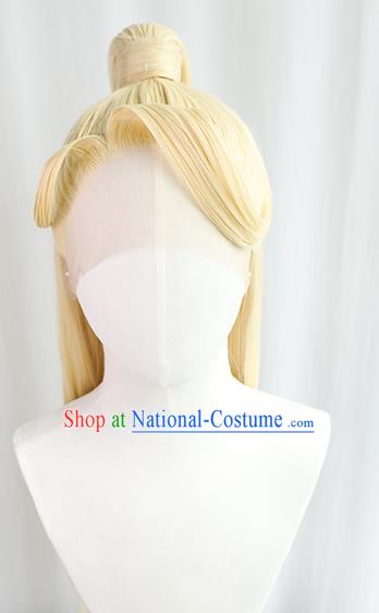 Best Chinese Cosplay God Golden Wig Sheath China Quality Front Lace Wigs Ancient Swordsman King Wig