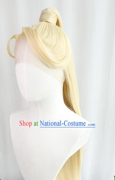 Best Chinese Cosplay God Golden Wig Sheath China Quality Front Lace Wigs Ancient Swordsman King Wig