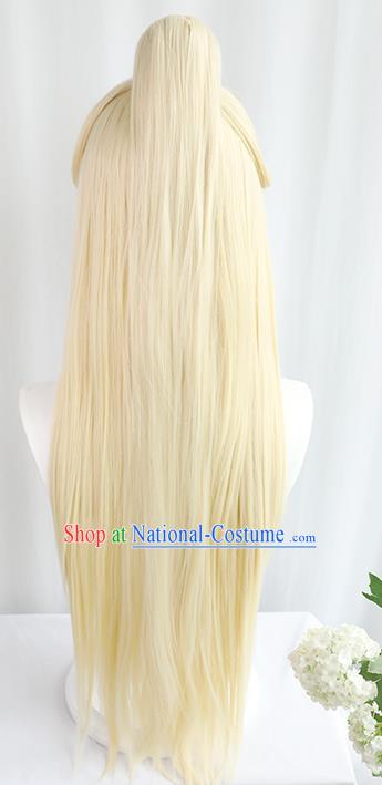 Best Chinese Cosplay God Golden Wig Sheath China Quality Front Lace Wigs Ancient Swordsman King Wig