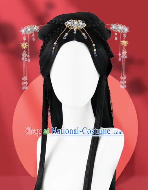 Chinese Jin Dynasty Young Lady Bangs Wigs Quality Wigs China Best Chignon Wig Ancient Noble Princess Wig Sheath and Hair Accessories