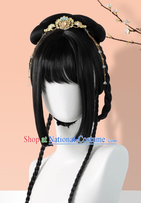 Chinese Jin Dynasty Palace Lady Bangs Wigs Quality Wigs China Best Chignon Wig Ancient Noble Princess Wig Sheath and Hair Accessories