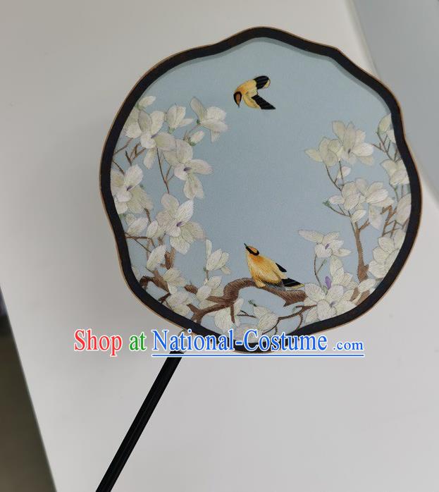 China Double Side Fan Embroidery Flowers Birds Silk Fan Handmade Palace Fan Ancient Court Lady Fans