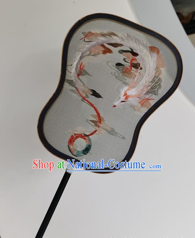 China Traditional Handmade Embroidered Palace Fan Embroidery Dragon Silk Fan Ancient Court Lady Fans Double Side Fan