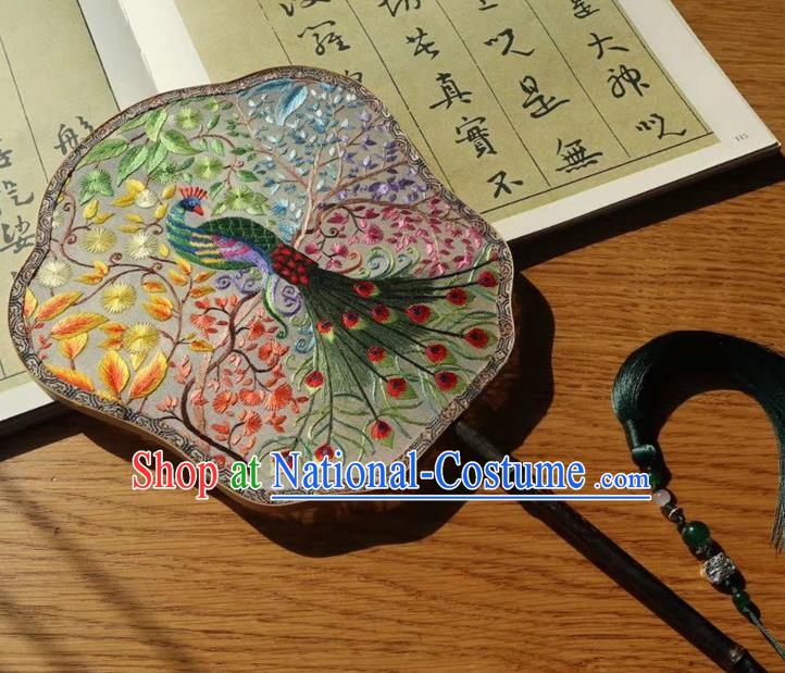 China Embroidery Peacock Silk Fan Traditional Ancient Court Lady Fans Double Side Fan Handmade Embroidered Palace Fan