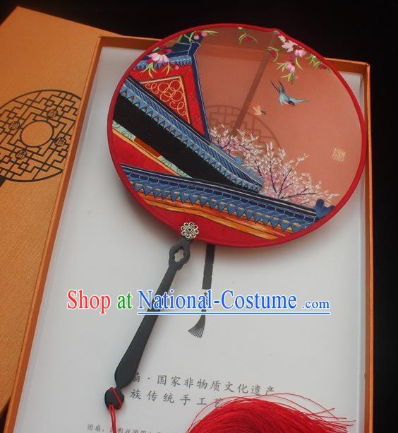 China Handmade Embroidery Double Side Fan Princess Fan Traditional Embroidered Palace Fan Red Silk Round Fans