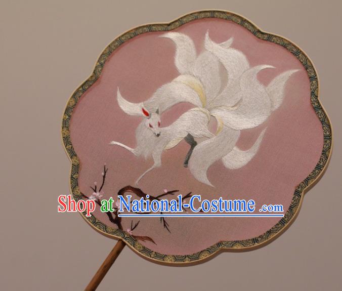 China Handmade Double Side Embroidered Fan Traditional Court Fan Classical Silk Palace Fan Embroidery Nine Tailed Fox Fan