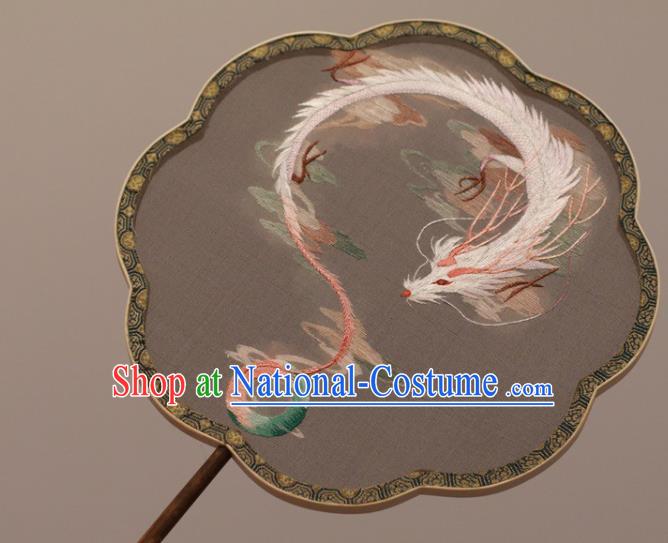 China Embroidery Dragon Palace Fan Handmade Double Side Embroidered Fan Traditional Court Fan Classical Black Silk Fan