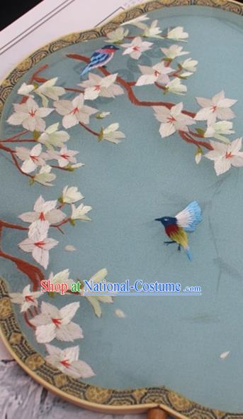 China Traditional Court Fans Embroidery Palace Fan Classical Blue Silk Fan Handmade Double Side Embroidered Fan