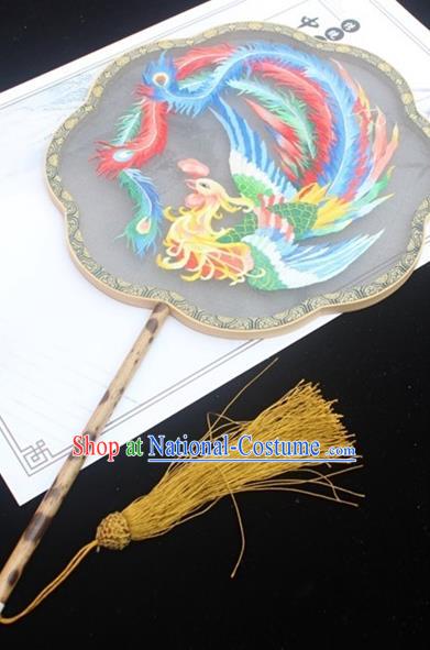 China Embroidery Phoenix Palace Fan Traditional Court Silk Fans Handmade Double Side Embroidered Fan Classical Dance Fan