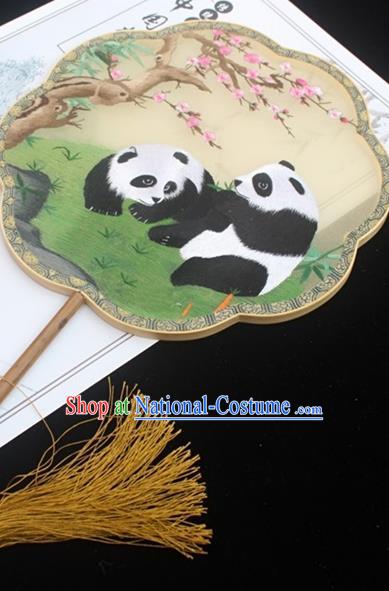 China Embroidery Panda Palace Fan Handmade Classical Dance Fan Double Side Embroidered Fan