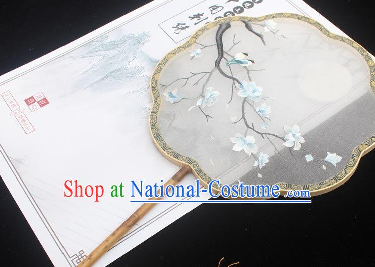 China Traditional Classical Dance Embroidery Silk Fan Handmade Palace Fan Embroidered Mangnolia Fan