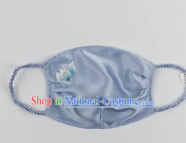 Handmade Embroidered Face Mask Chinese Style Blue Silk Mask Accessories Protective Mask