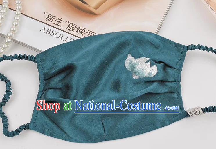 Handmade Chinese Style Protective Mask Accessories Peacock Blue Silk Mask Embroidered Face Mask