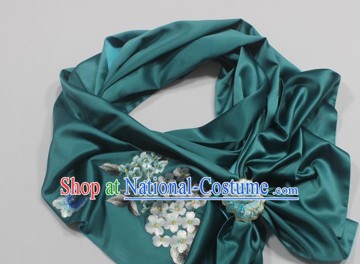 Top Grade Embroidered Plum Blossom Teal Silk Tippet with Brooch Chinese Traditional Cheongsam Scarf Accessories