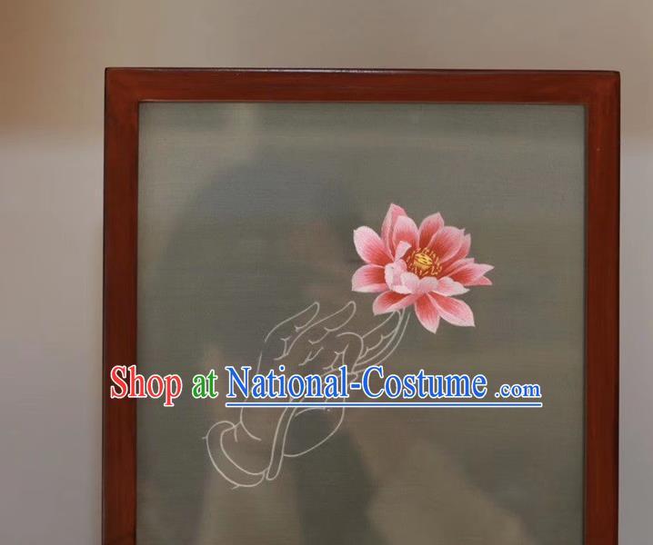 Traditional China Rosewood Table Decoration Handmade Embroidery Peony Desk Screen