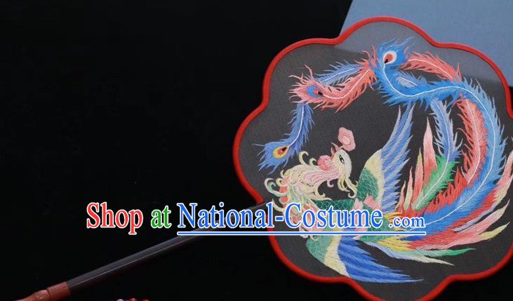 China Handmade Classical Dance Silk Fan Traditional Embroidered Palace Fan Embroidery Phoenix Fan