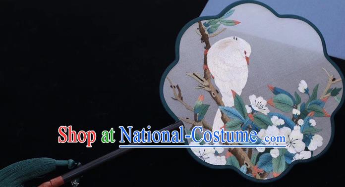 China Traditional Classical Dance Silk Fan Embroidered Palace Fan Handmade Embroidery Pigeon Plum Fan