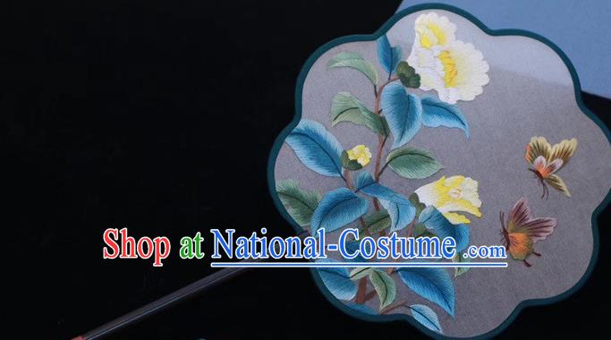 China Traditional Classical Dance Silk Fan Embroidered Palace Fan Ancient Princess Fan Handmade Embroidery Flowers Butterfly Fan