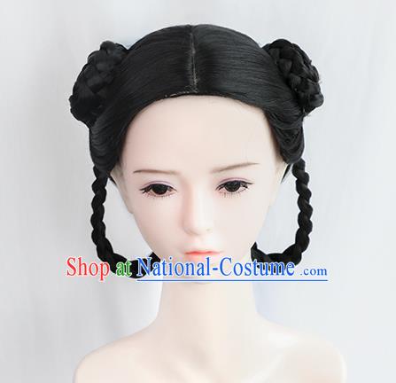 Chinese Tang Dynasty Young Lady Bangs Wigs Best Quality Wigs China Cosplay Wig Chignon Ancient Court Maid Wig Sheath