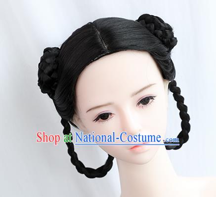 Chinese Tang Dynasty Young Lady Bangs Wigs Best Quality Wigs China Cosplay Wig Chignon Ancient Court Maid Wig Sheath