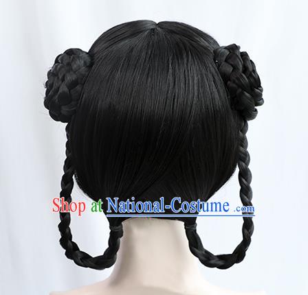 Chinese Tang Dynasty Young Lady Bangs Wigs Best Quality Wigs China Cosplay Wig Chignon Ancient Court Maid Wig Sheath