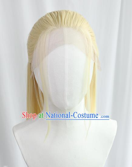 Best Chinese Drama Cosplay Swordsman Golden Wig Sheath China Quality Front Lace Wigs Ancient Noble Prince Wig