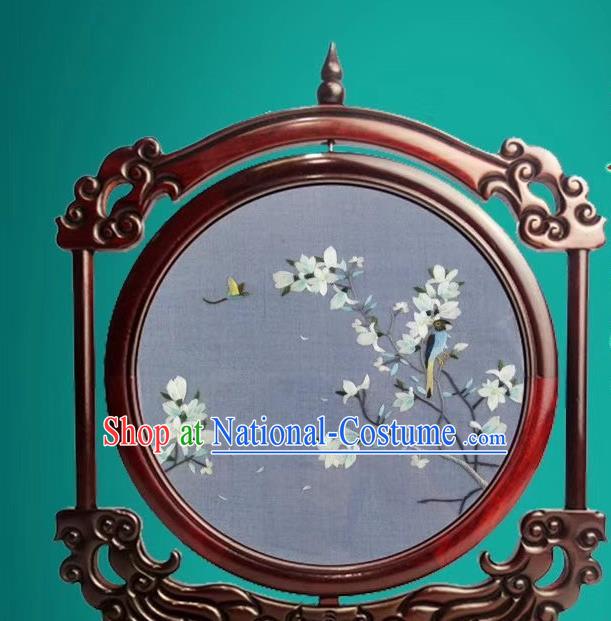 China Suzhou Exquisite Embroidered Desk Screen Traditional Double Side Embroidery Craft Handmade Rosewood Decoration