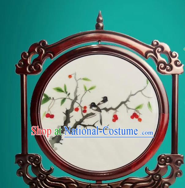 China Handmade Rosewood Decoration Suzhou Exquisite Embroidered Desk Screen Traditional Double Side Embroidery Craft