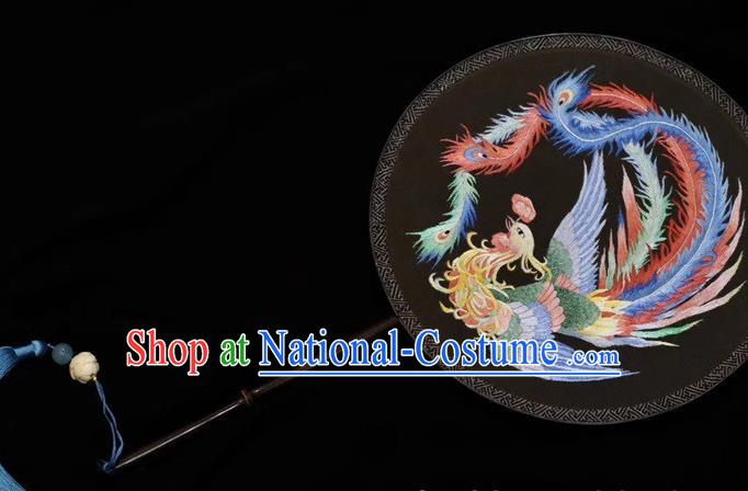 China Traditional Embroidered Phoenix Silk Fans Handmade Suzhou Embroidery Palace Fan Dance Double Side Fan Round Fan